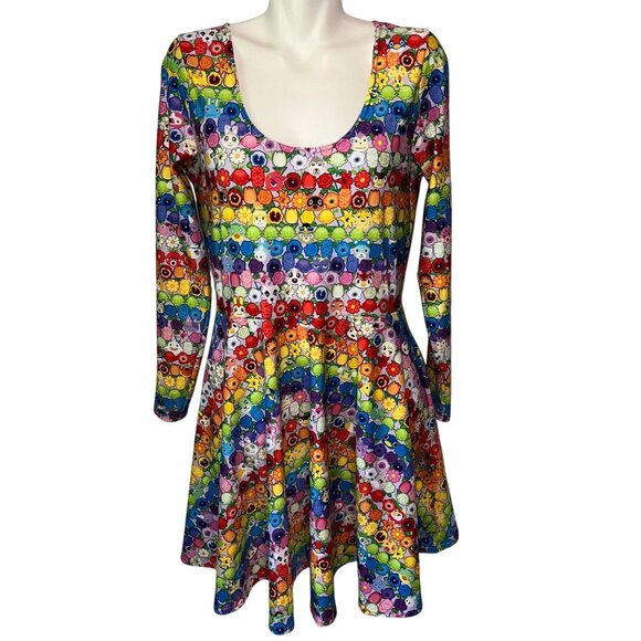 Blackmilk Animal Crossing Sz XL Rainbow Floral Stretch Fit Flare L/S Dress Rare - Picture 1 of 5